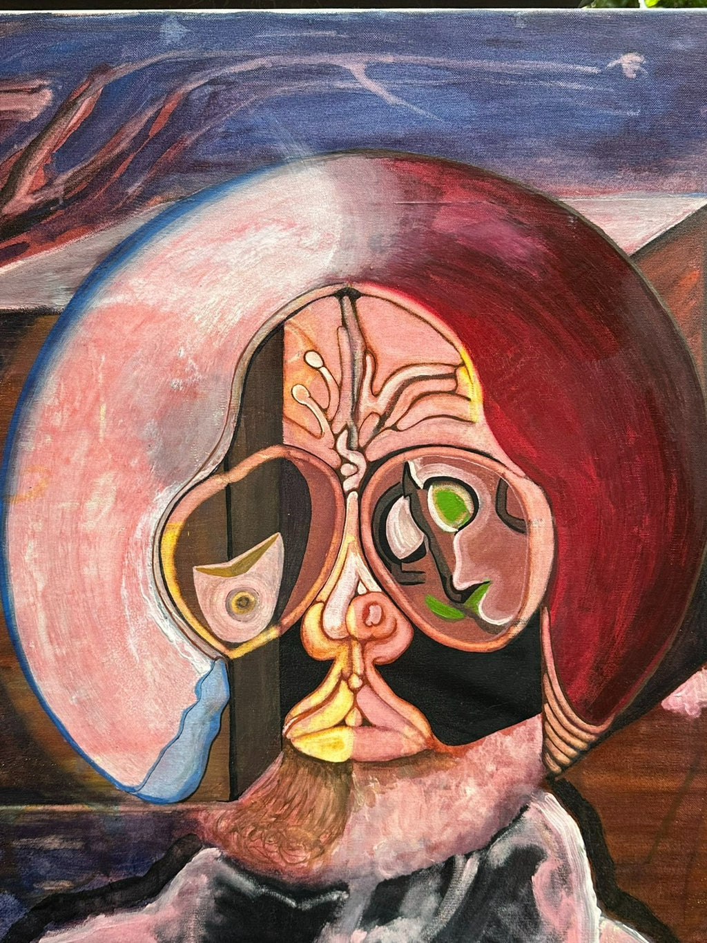 Modernes Ölgemälde Surrealismus Portrait signiert Huber