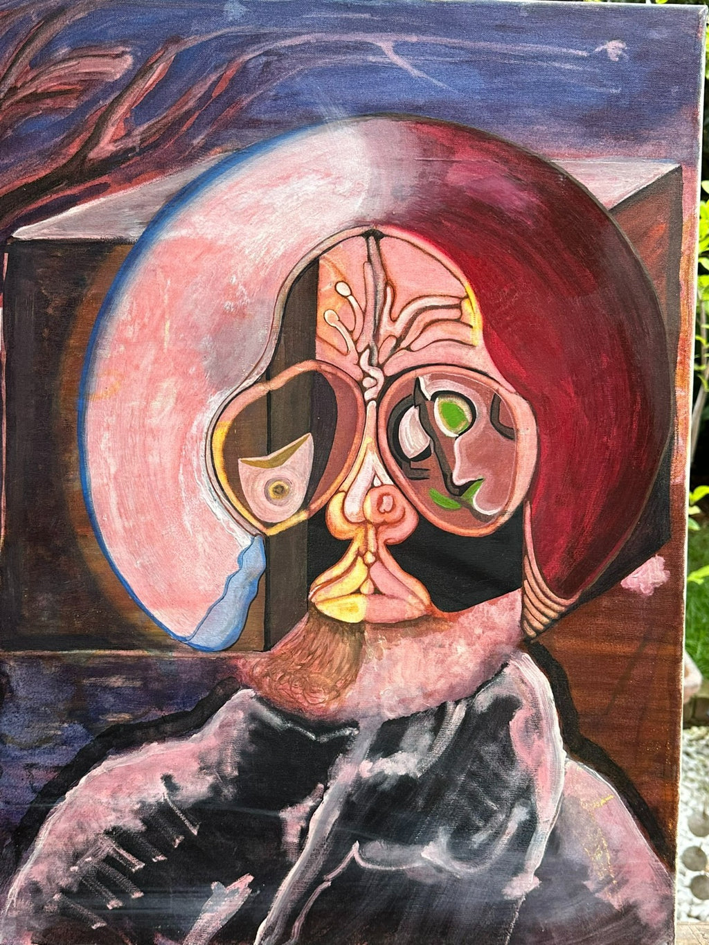 Modernes Ölgemälde Surrealismus Portrait signiert Huber
