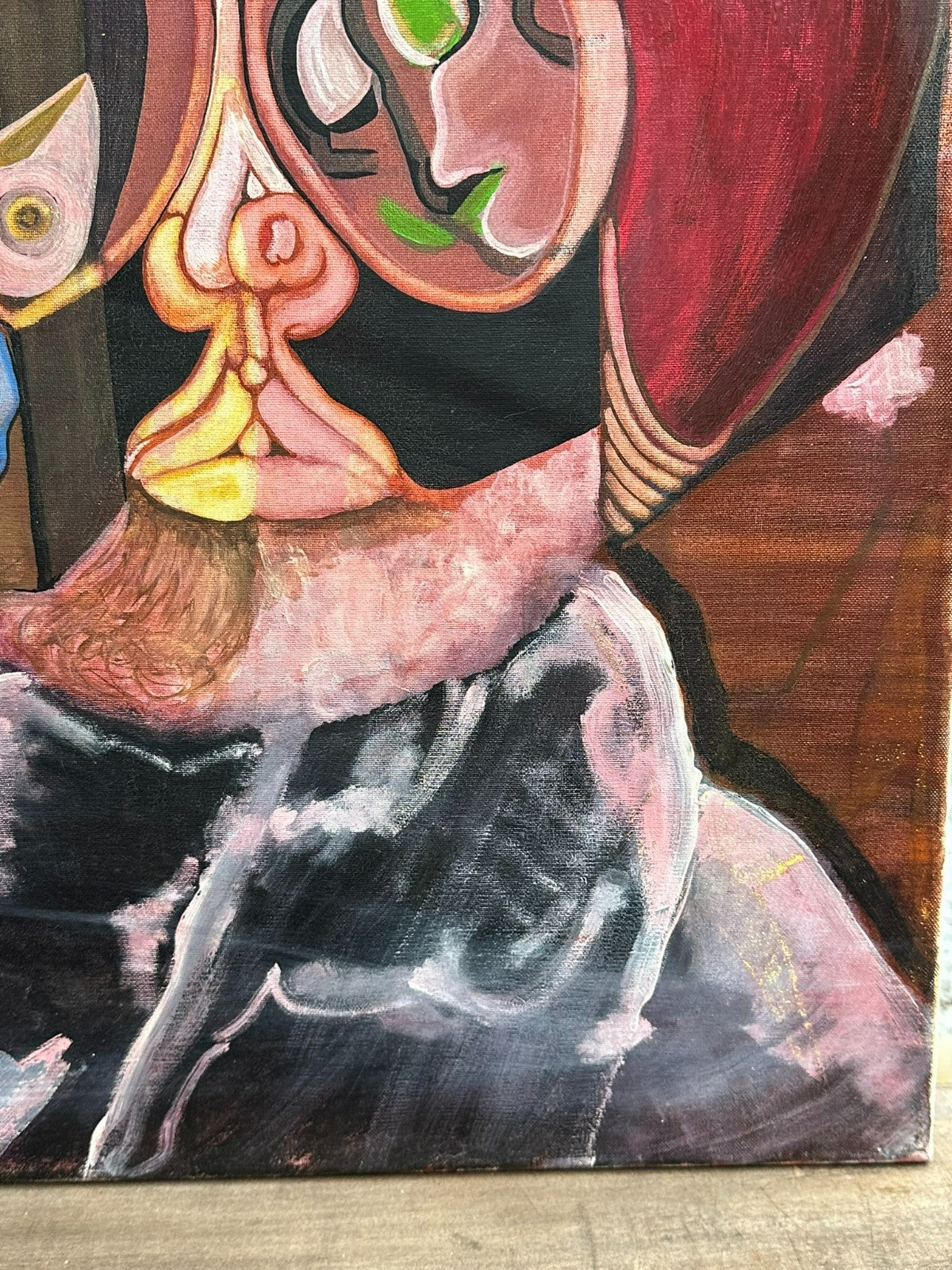 Modernes Ölgemälde Surrealismus Portrait signiert Huber