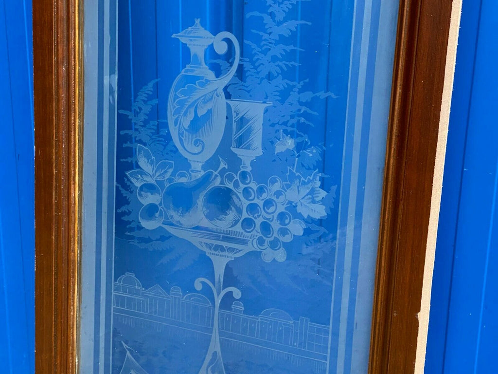 Historismus Glasscheibe original antik um 1880 Dekor Stillleben Girlanden