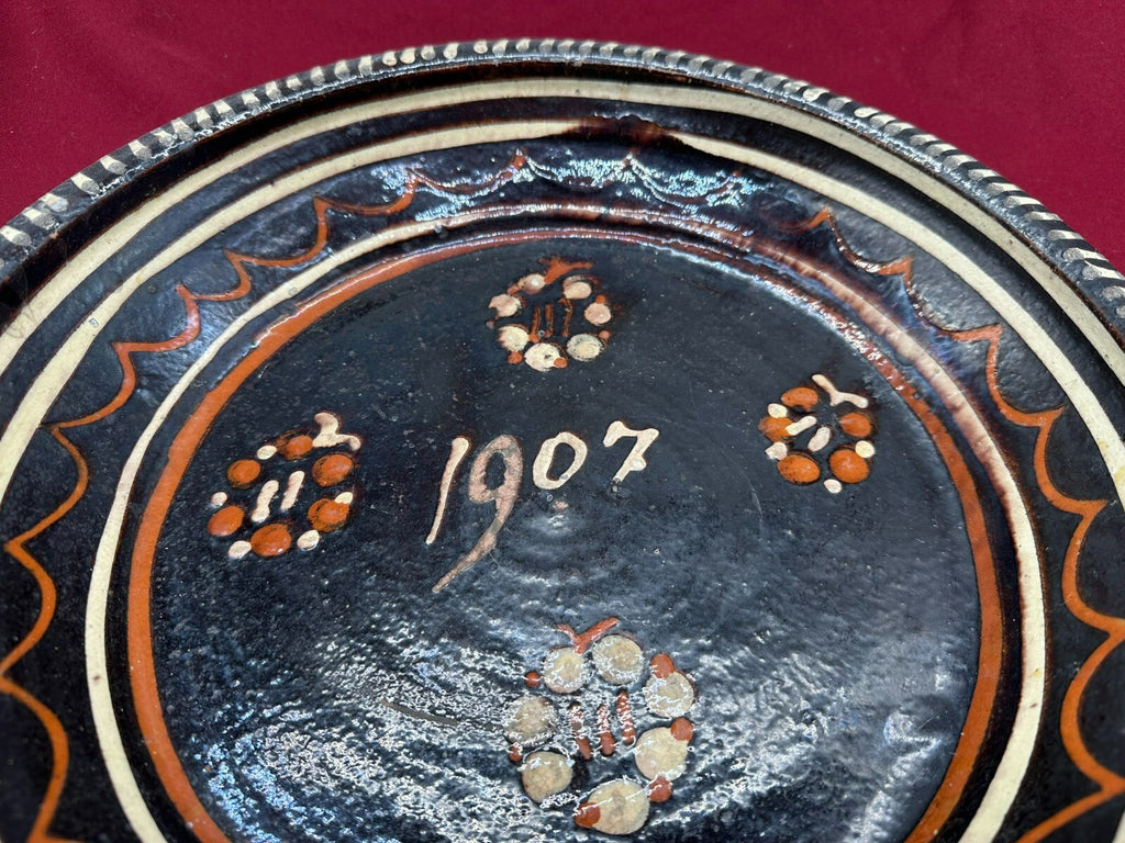 Grosse antike Schale aus Keramik handbemalt von 1907 35cm