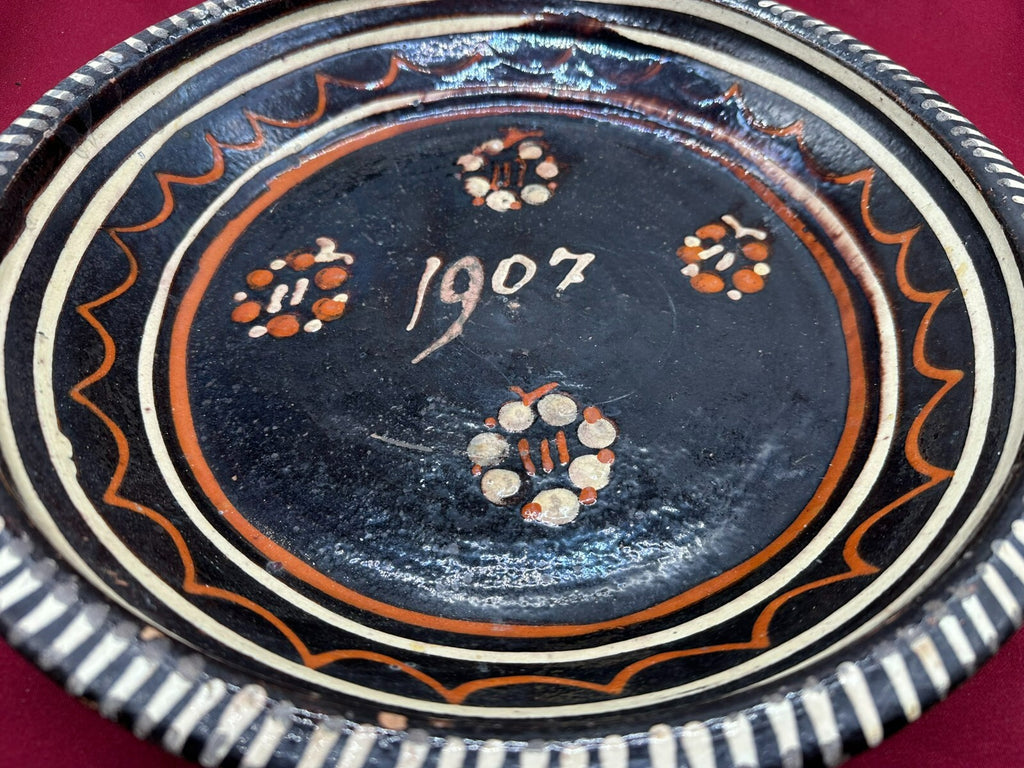 Grosse antike Schale aus Keramik handbemalt von 1907 35cm