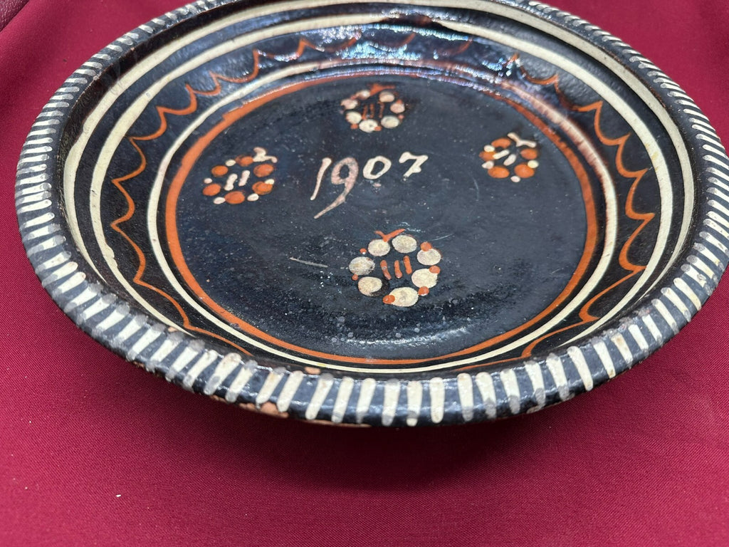 Grosse antike Schale aus Keramik handbemalt von 1907 35cm