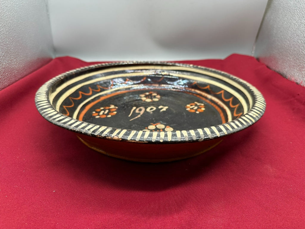 Grosse antike Schale aus Keramik handbemalt von 1907 35cm