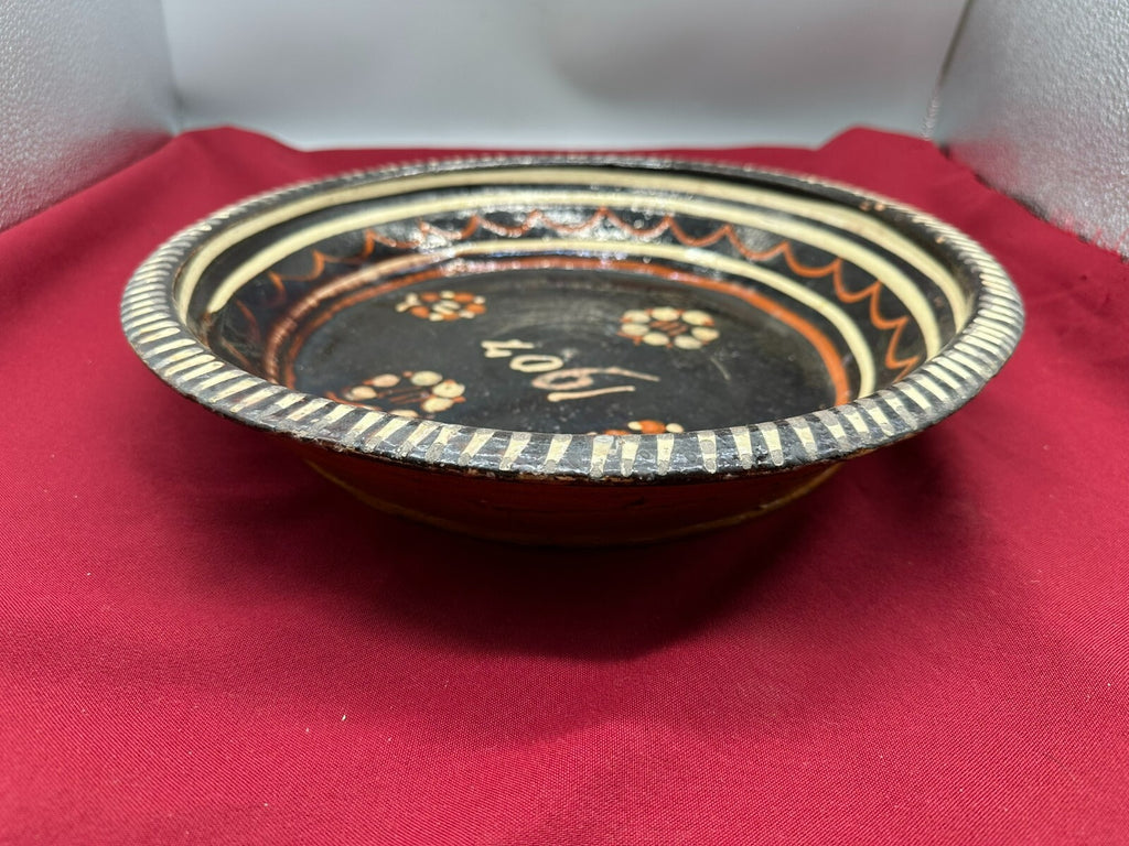 Grosse antike Schale aus Keramik handbemalt von 1907 35cm