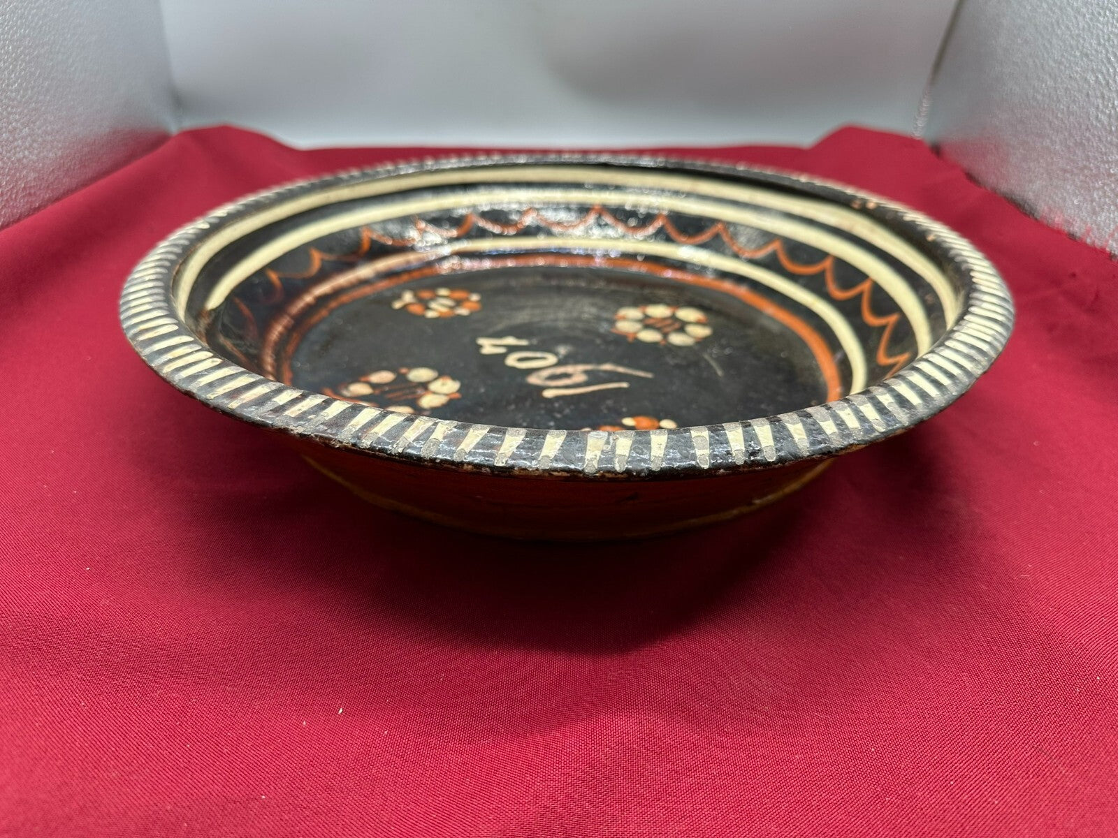 Grosse antike Schale aus Keramik handbemalt von 1907 35cm