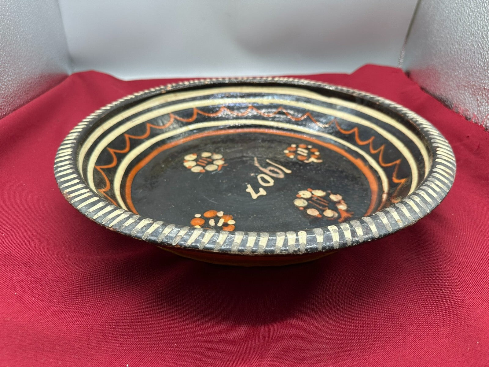 Grosse antike Schale aus Keramik handbemalt von 1907 35cm