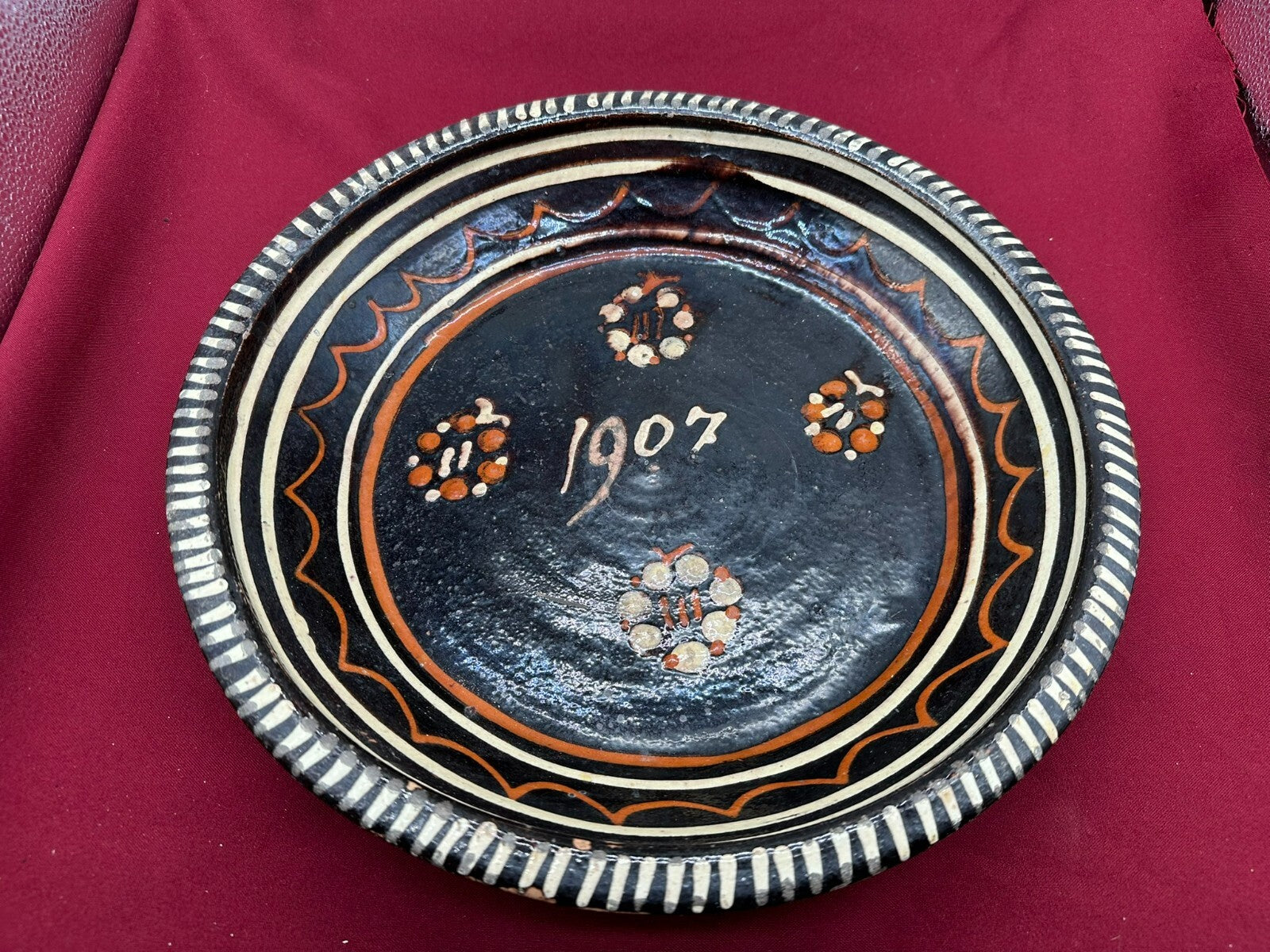 GROSSE ANTIKE SCHALE AUS KERAMIK HANDBEMALT VON 1907 35cm