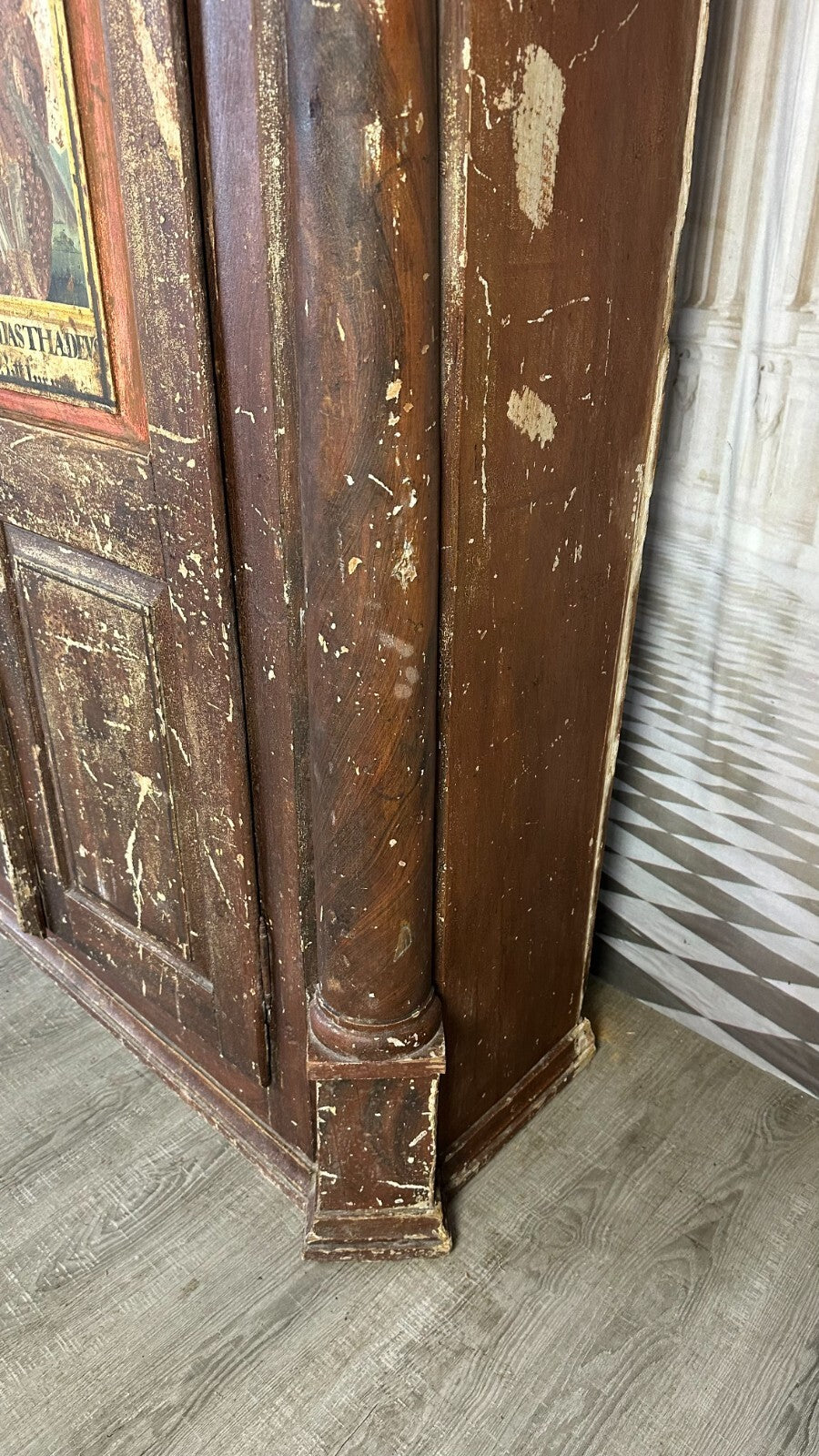 Antiker Barockschrank Bauernschrank Holz massiv Heiligenbilder handbemalt 18 tes