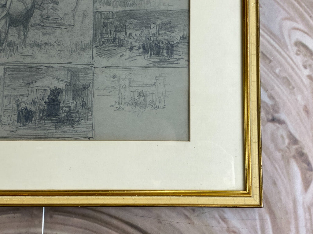 Kohlestift Zeichnung gerahmt Frau Personen Kuh Josef Wopfner (1843-1927)