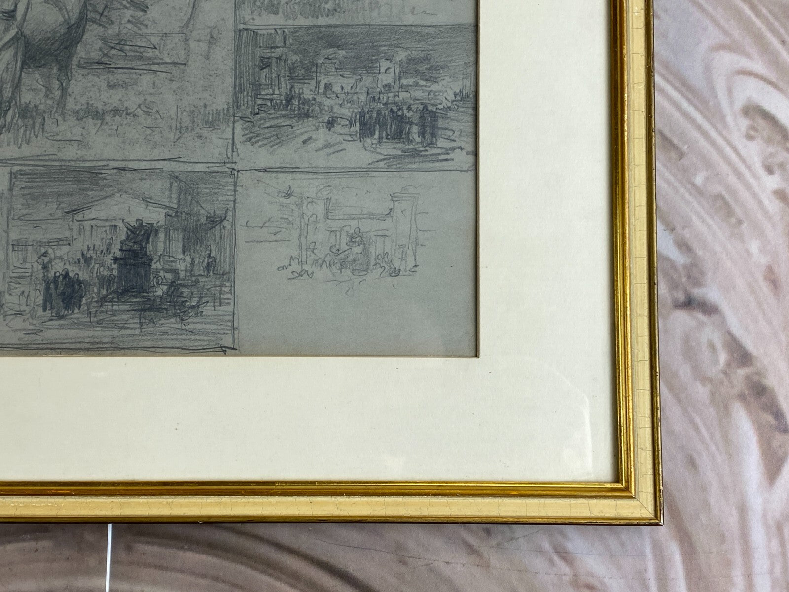 Kohlestift Zeichnung gerahmt Frau Personen Kuh Josef Wopfner (1843-1927)