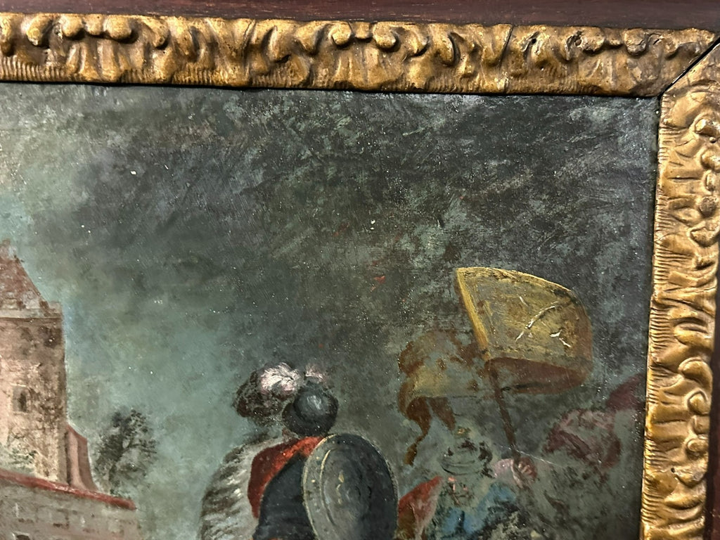 Antikes Ölgemälde um 1620 Schlachtszene Osmanen Schmerzhafte Mutter Maria
