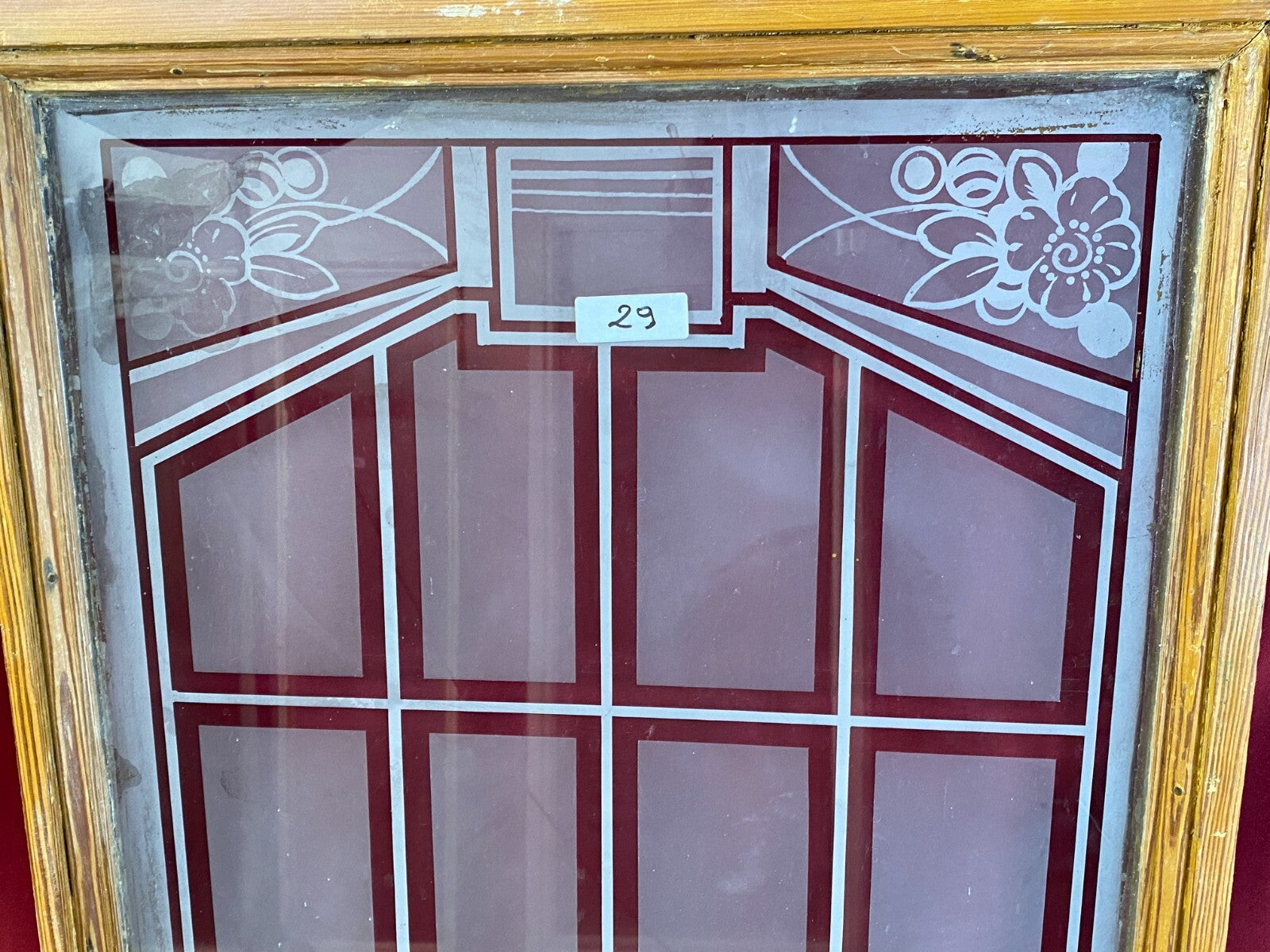 Antike Glasscheibe Jugendstil Art Deco um 1920 Blumen 50x149cm
