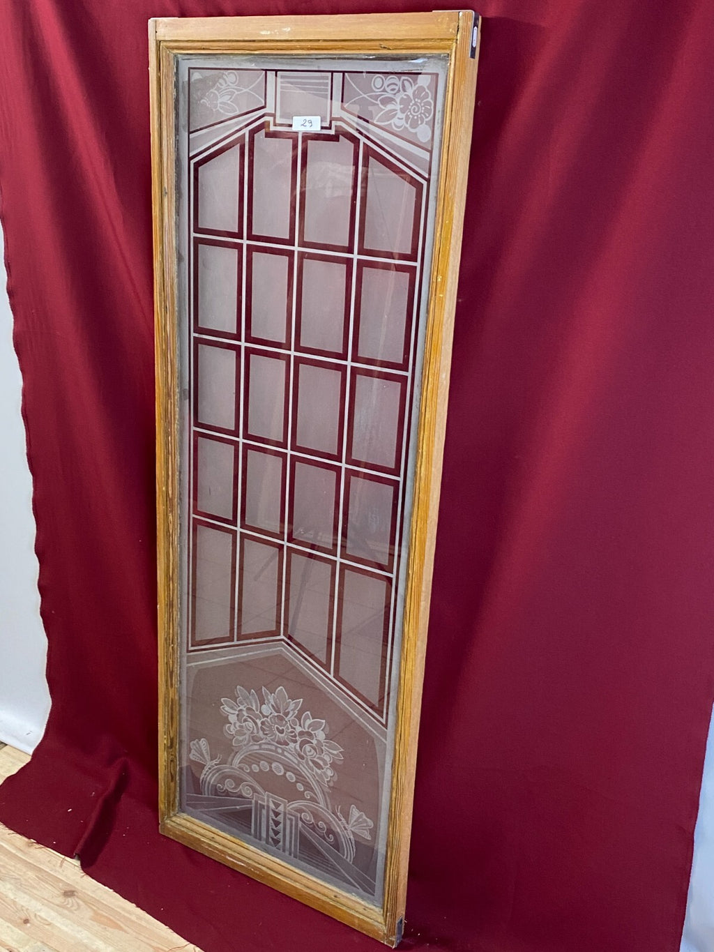 Antike Glasscheibe Jugendstil Art Deco um 1920 Blumen 50x149cm
