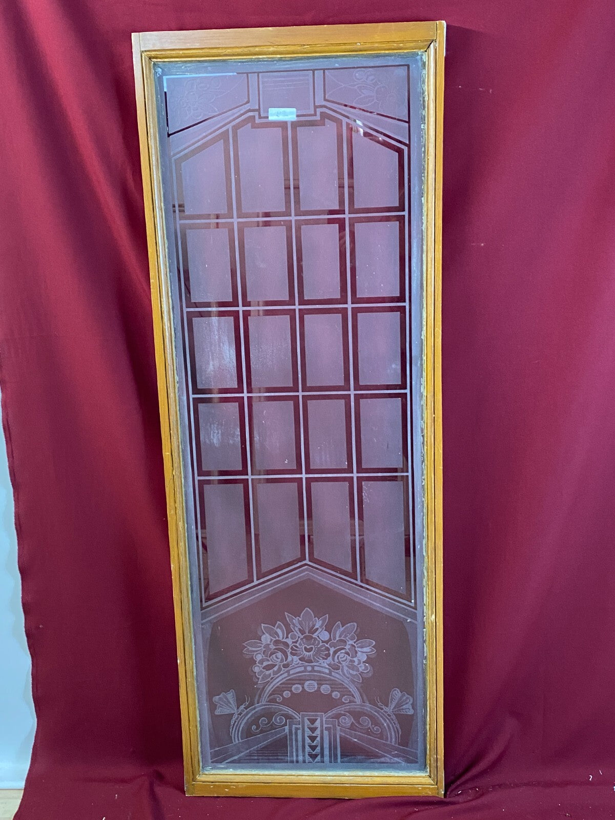 Antike Glasscheibe Jugendstil Art Deco um 1920 Blumen 50x149cm