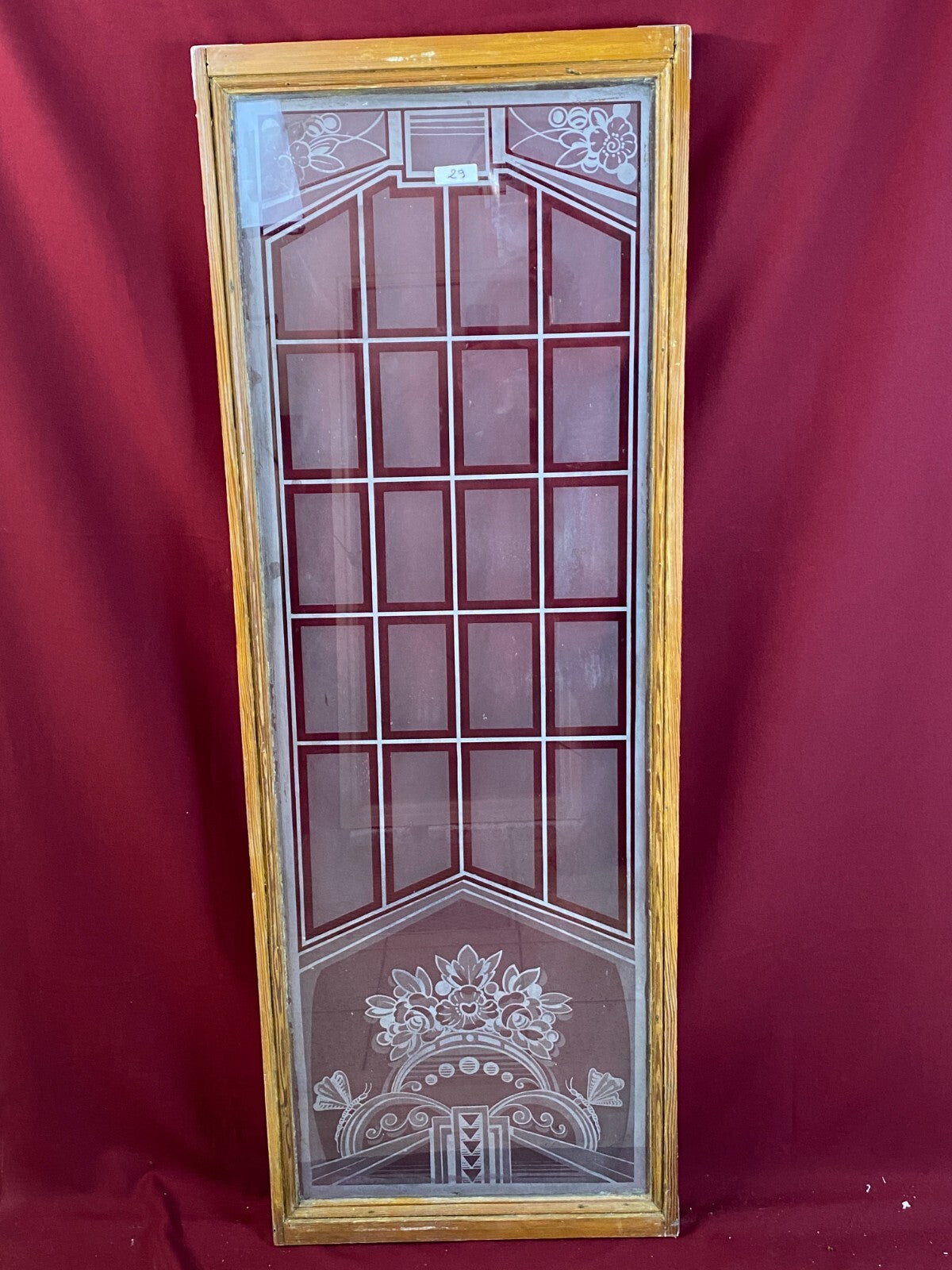 ANTIKE GLASSCHEIBE JUGENDSTIL ART DECO UM 1920 BLUMEN 50x149cm