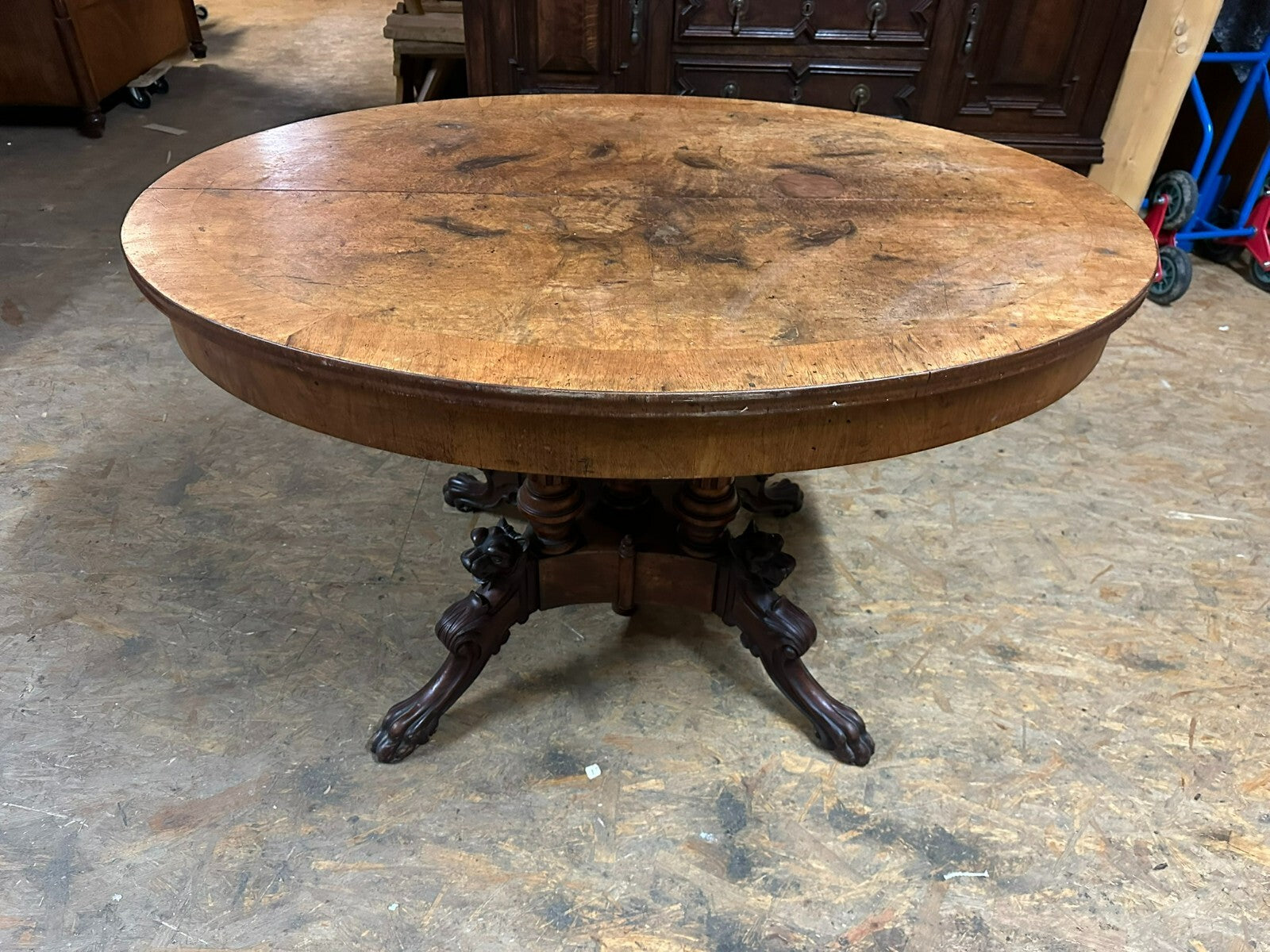 ANTIKER BEISTELLTISCH SALON TISCH LOUIS PHILIPPE UM 1870 MAHAGONI WURZELNUSS
