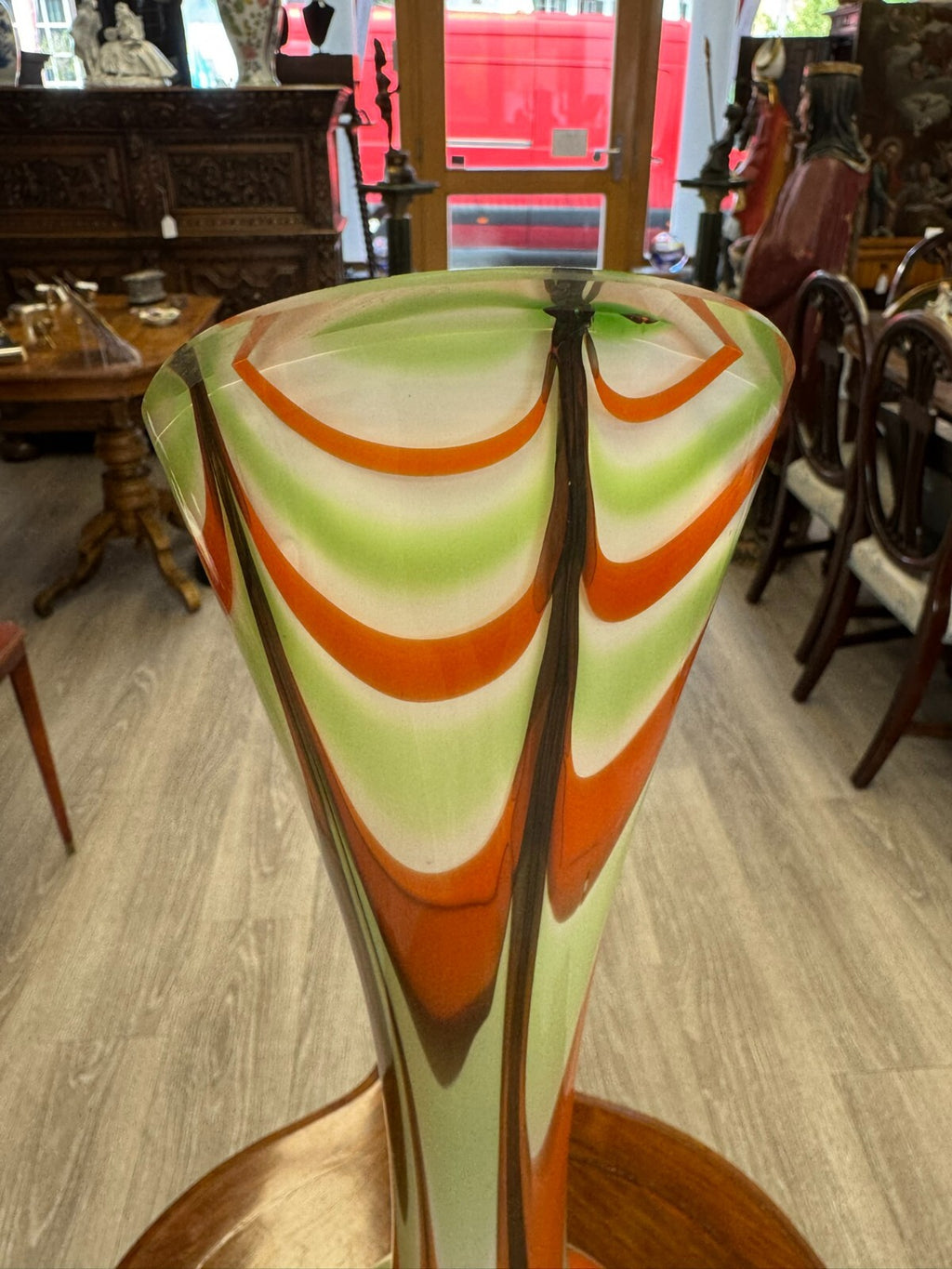Vintage Bodenvase grosse Vase aus Glas Lollipop Space Age Schott Zwiesel 59/21cm