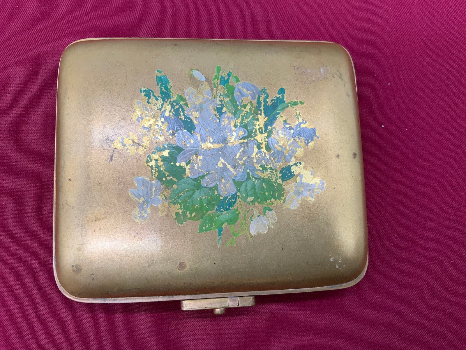 Antike Jugendstil Dose Messing handbemalt