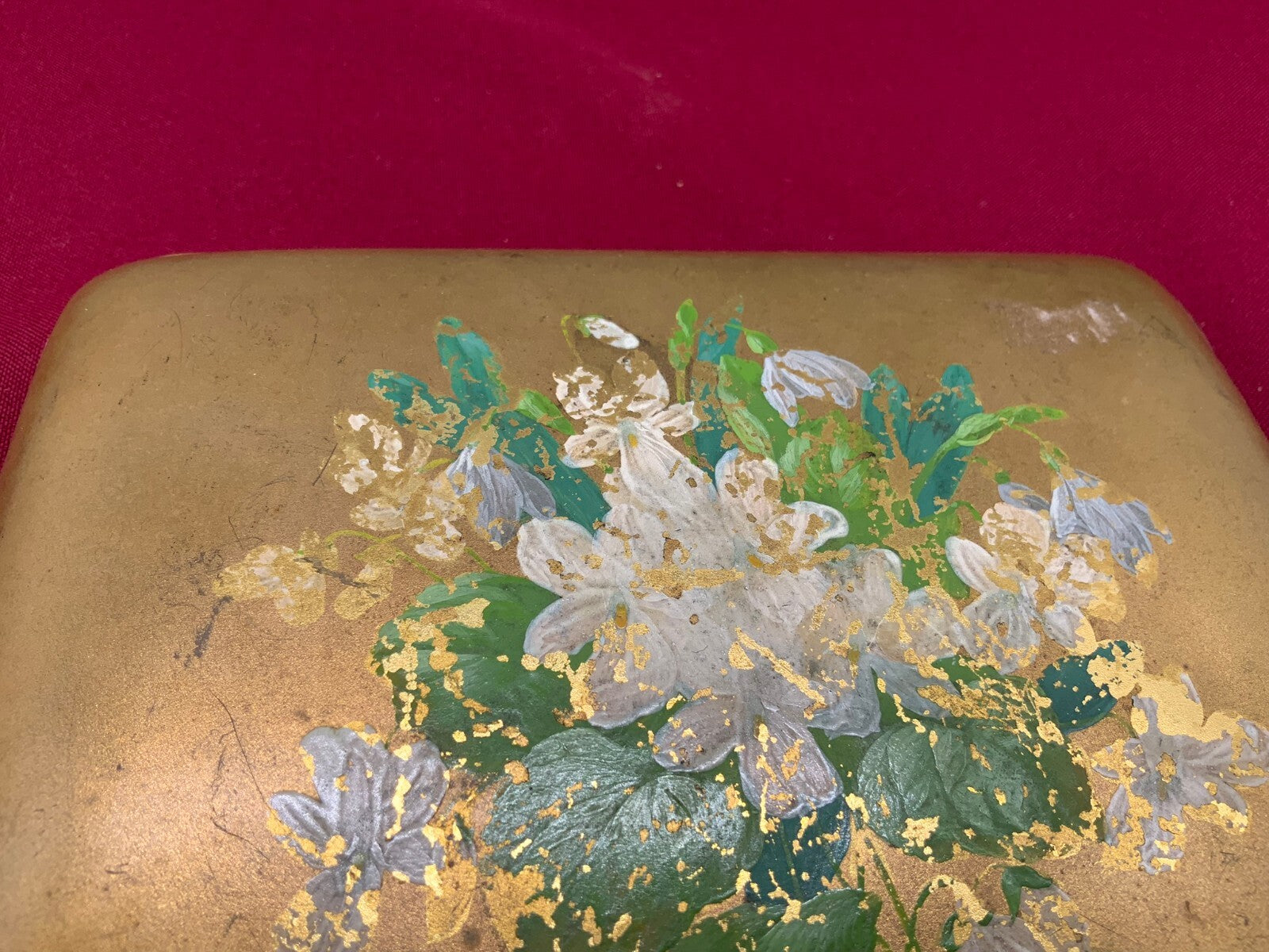 Antike Jugendstil Dose Messing handbemalt