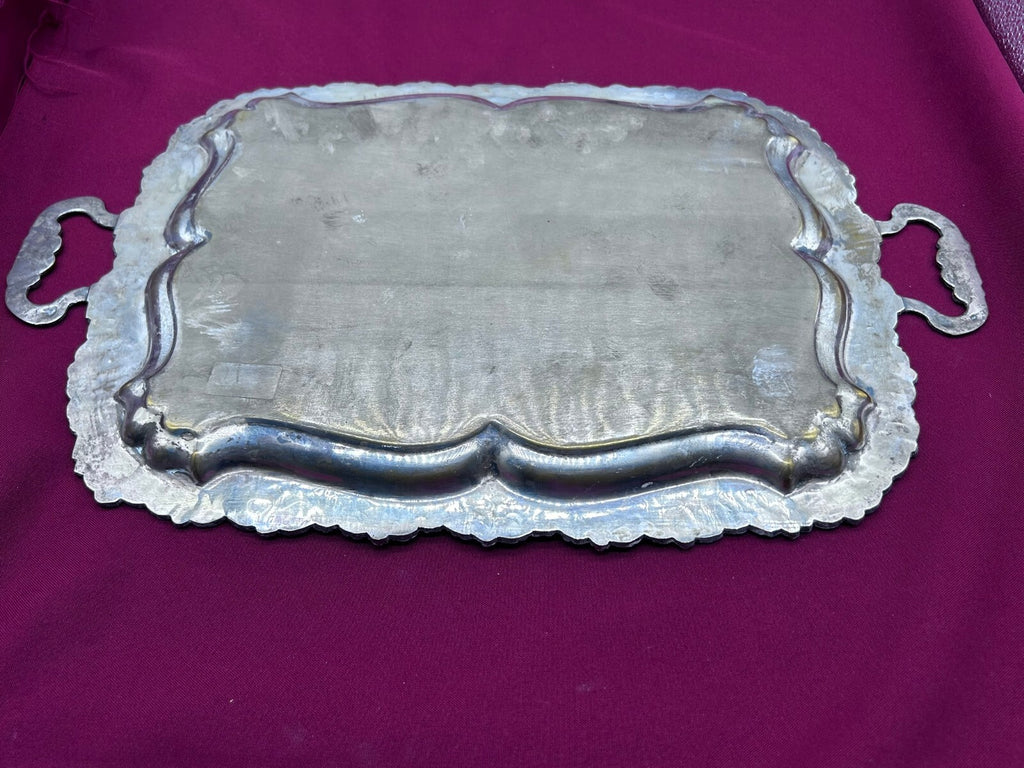 Serviertablett Tablett 49x31cm Metall versilbert Handgravuren