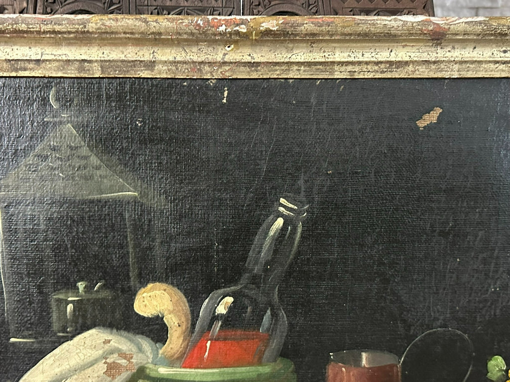 Altes Ölgemälde Stillleben mit Blumen und Obst