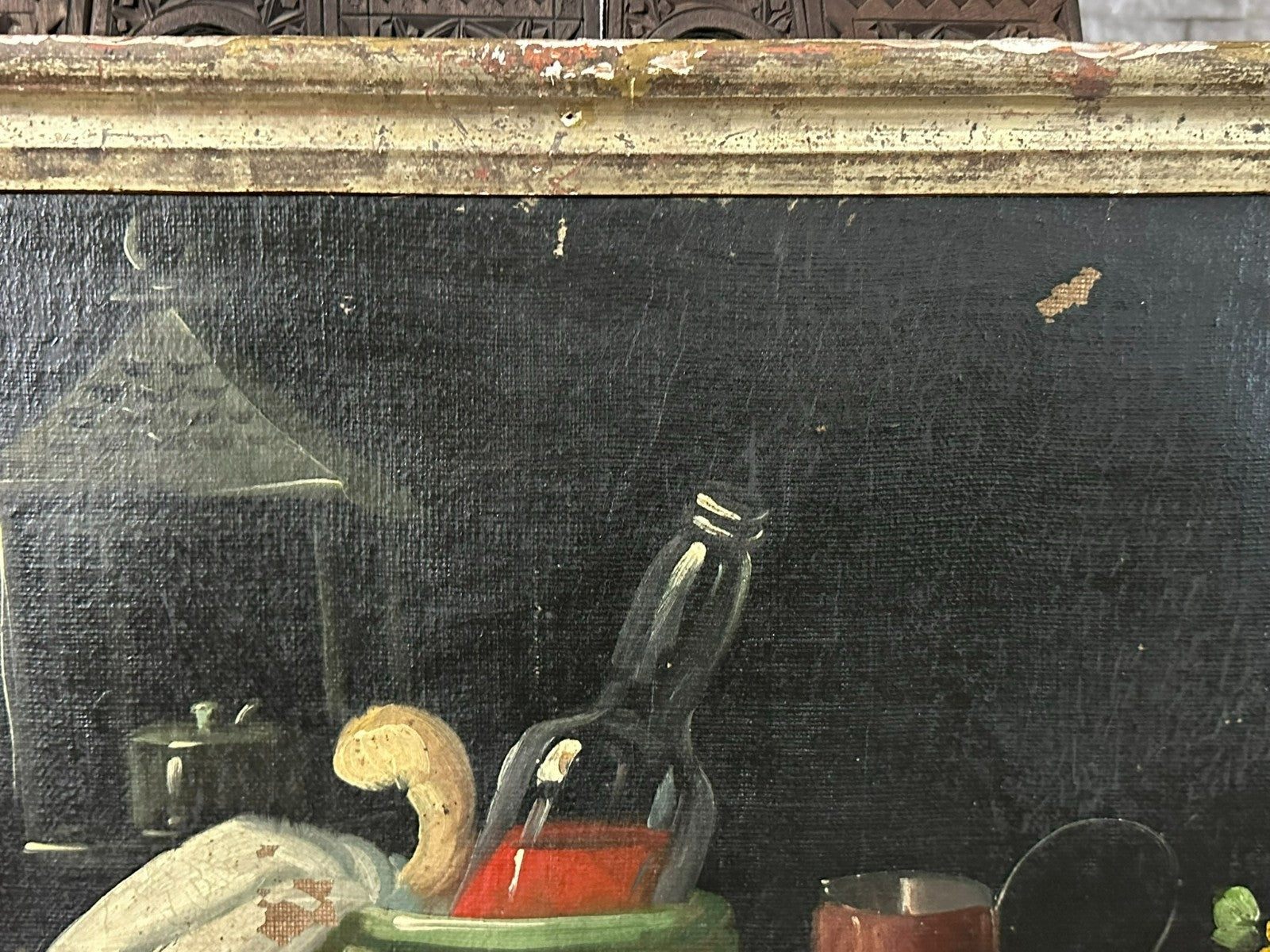 Altes Ölgemälde Stillleben mit Blumen und Obst