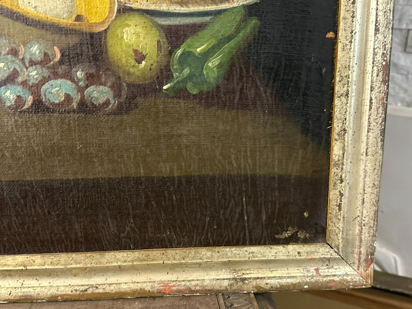 Altes Ölgemälde Stillleben mit Blumen und Obst