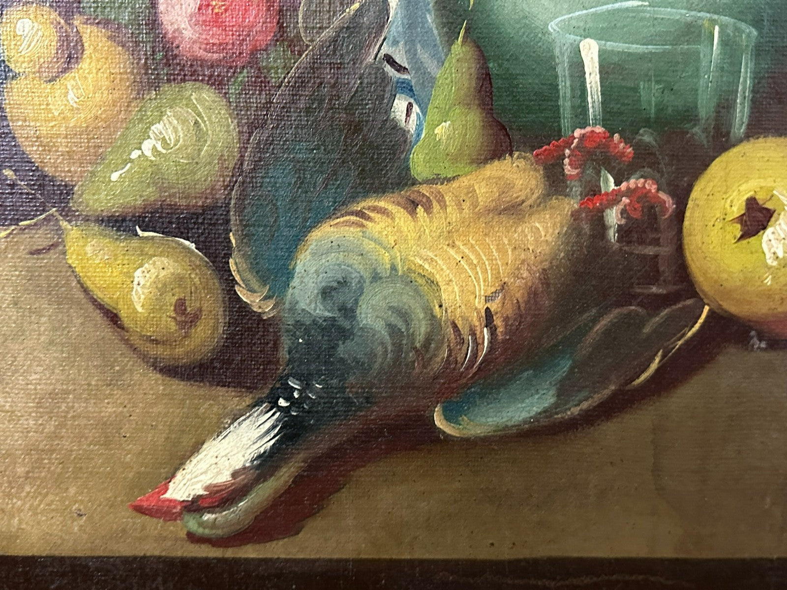 Altes Ölgemälde Stillleben mit Blumen und Obst