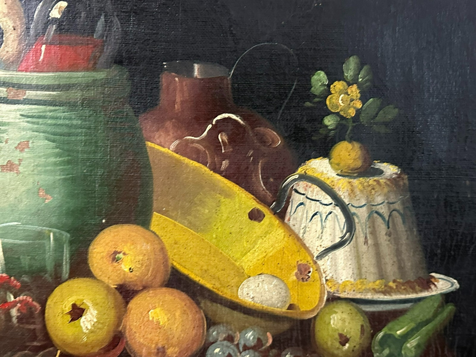 Altes Ölgemälde Stillleben mit Blumen und Obst