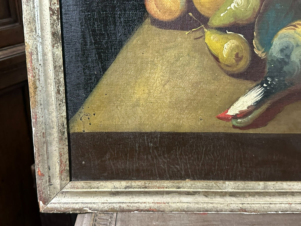 Altes Ölgemälde Stillleben mit Blumen und Obst