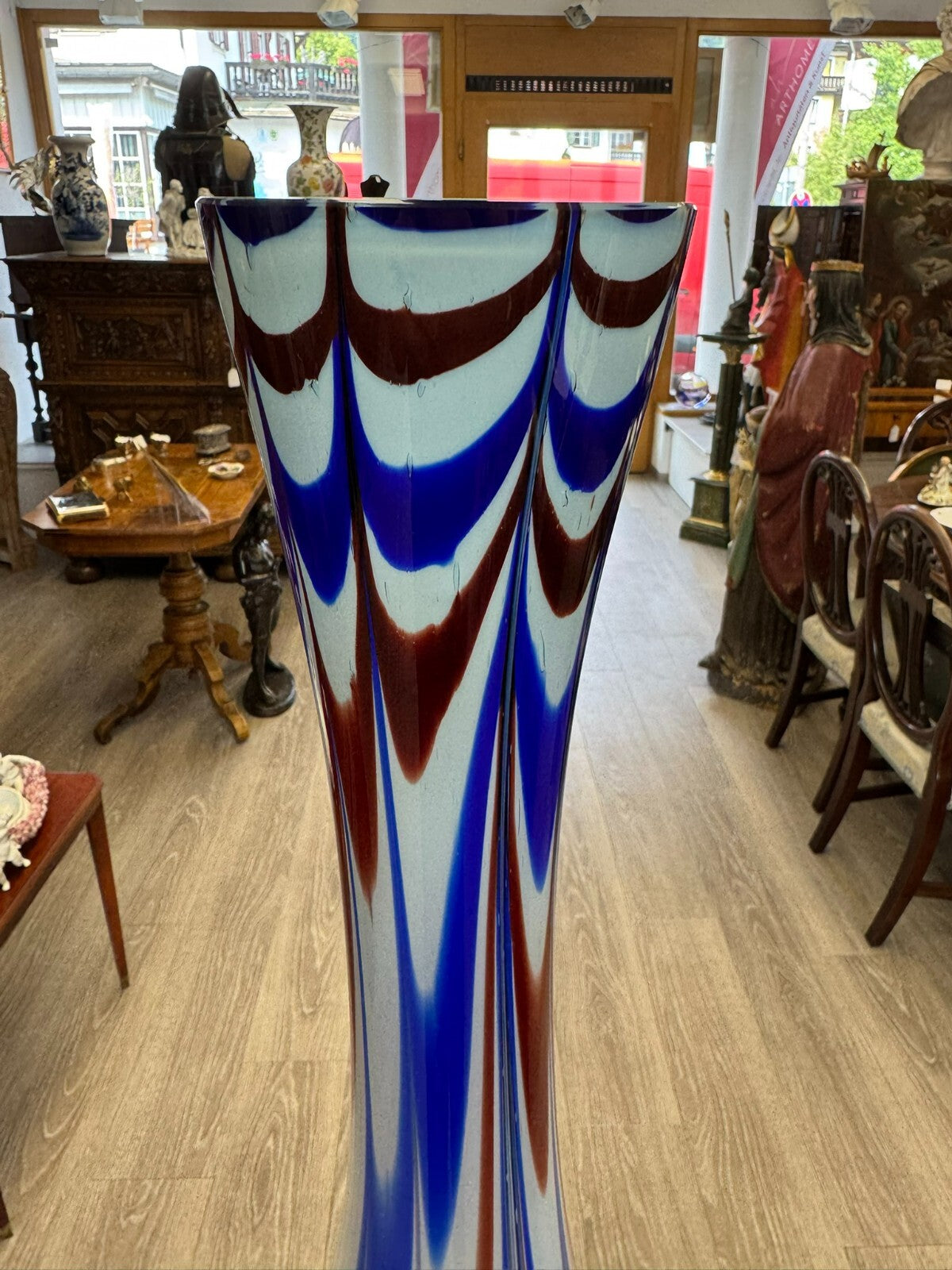 Vintage Bodenvase grosse Vase aus Glas Lollipop Space Age Schott Zwiesel 82x28cm