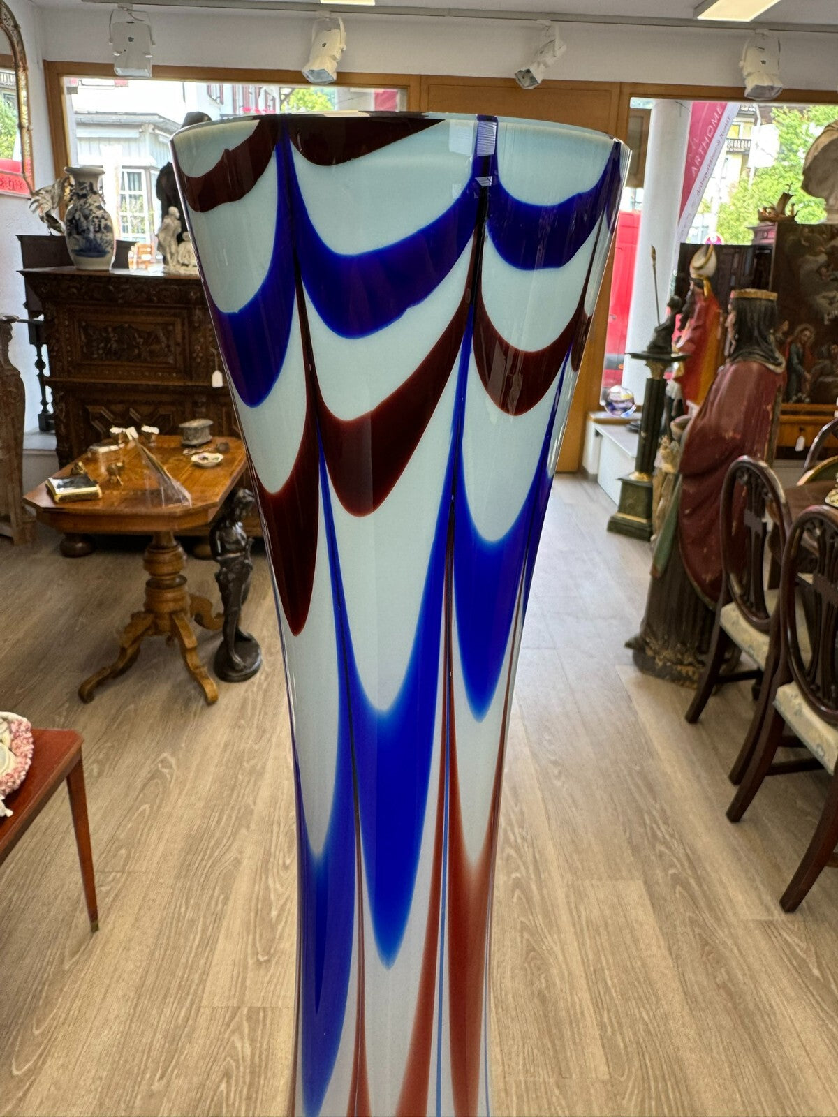 Vintage Bodenvase grosse Vase aus Glas Lollipop Space Age Schott Zwiesel 82x28cm