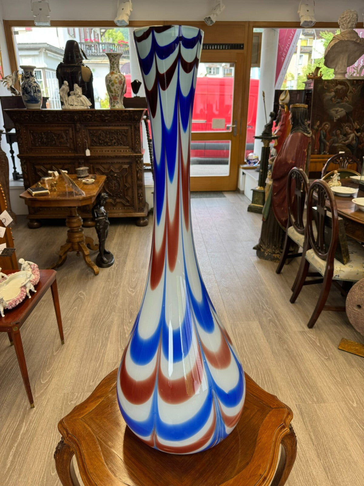 VINTAGE BODENVASE GROSSE VASE AUS GLAS LOLLIPOP SPACE AGE SCHOTT ZWIESEL 82x28cm
