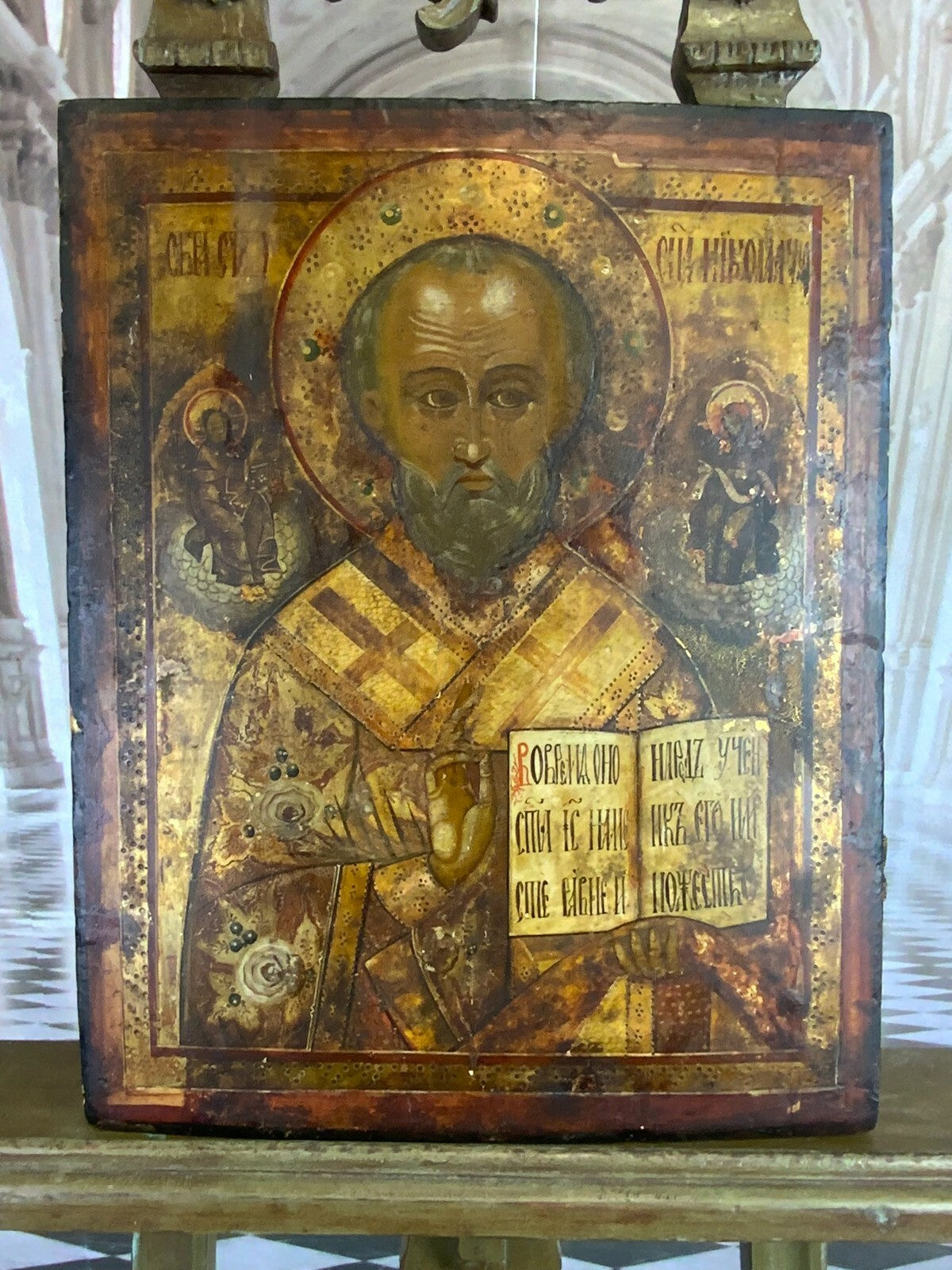 Ikone Russland Heiliger Nikolaus 18/19 tes Jhdt 38x48cm handbemalt auf Holz