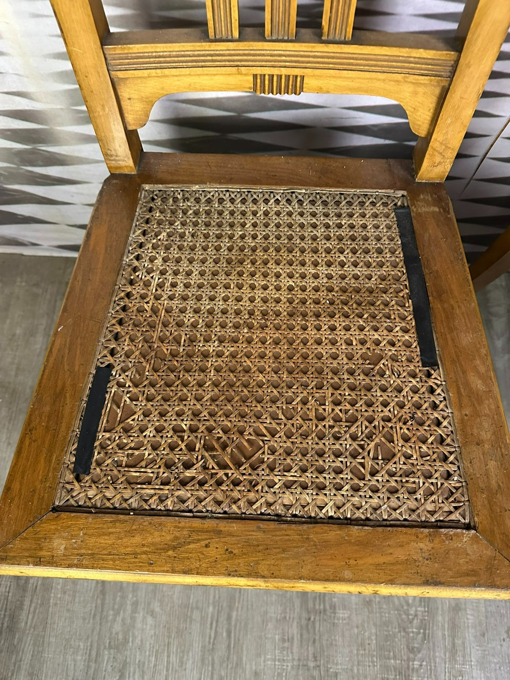 Set 5x antiker Jugendstil Stuhl um 1900 Rattan Geflecht