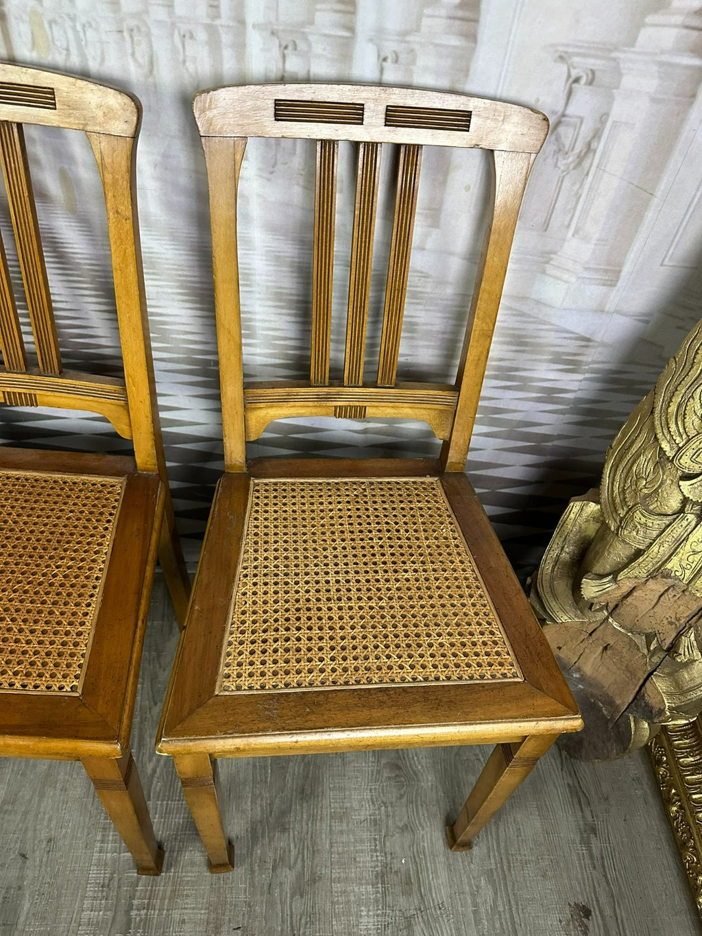 Set 5x antiker Jugendstil Stuhl um 1900 Rattan Geflecht