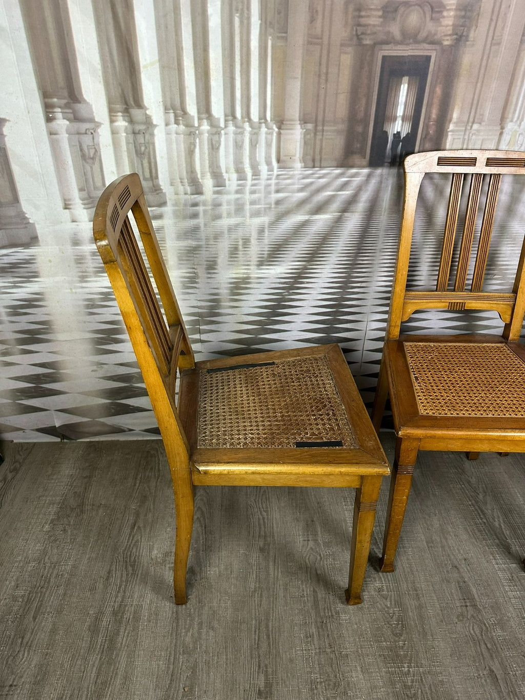 Set 5x antiker Jugendstil Stuhl um 1900 Rattan Geflecht