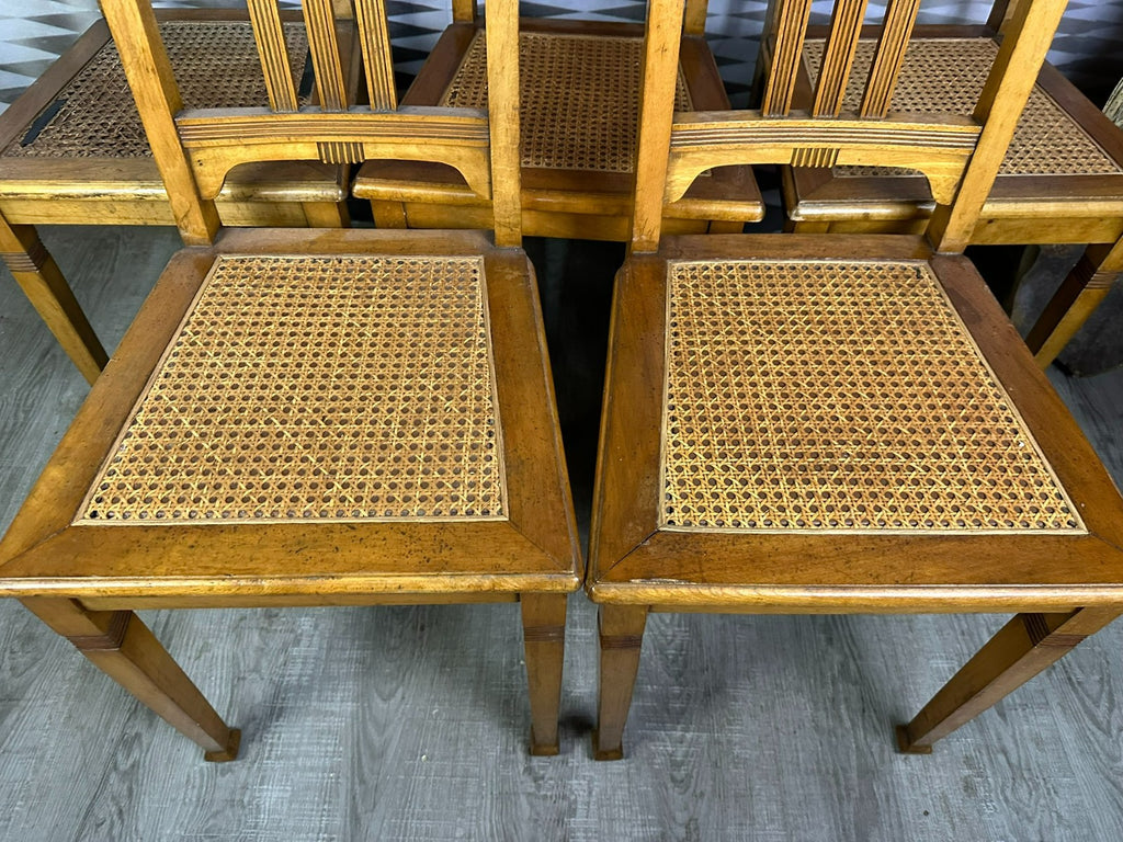 Set 5x antiker Jugendstil Stuhl um 1900 Rattan Geflecht
