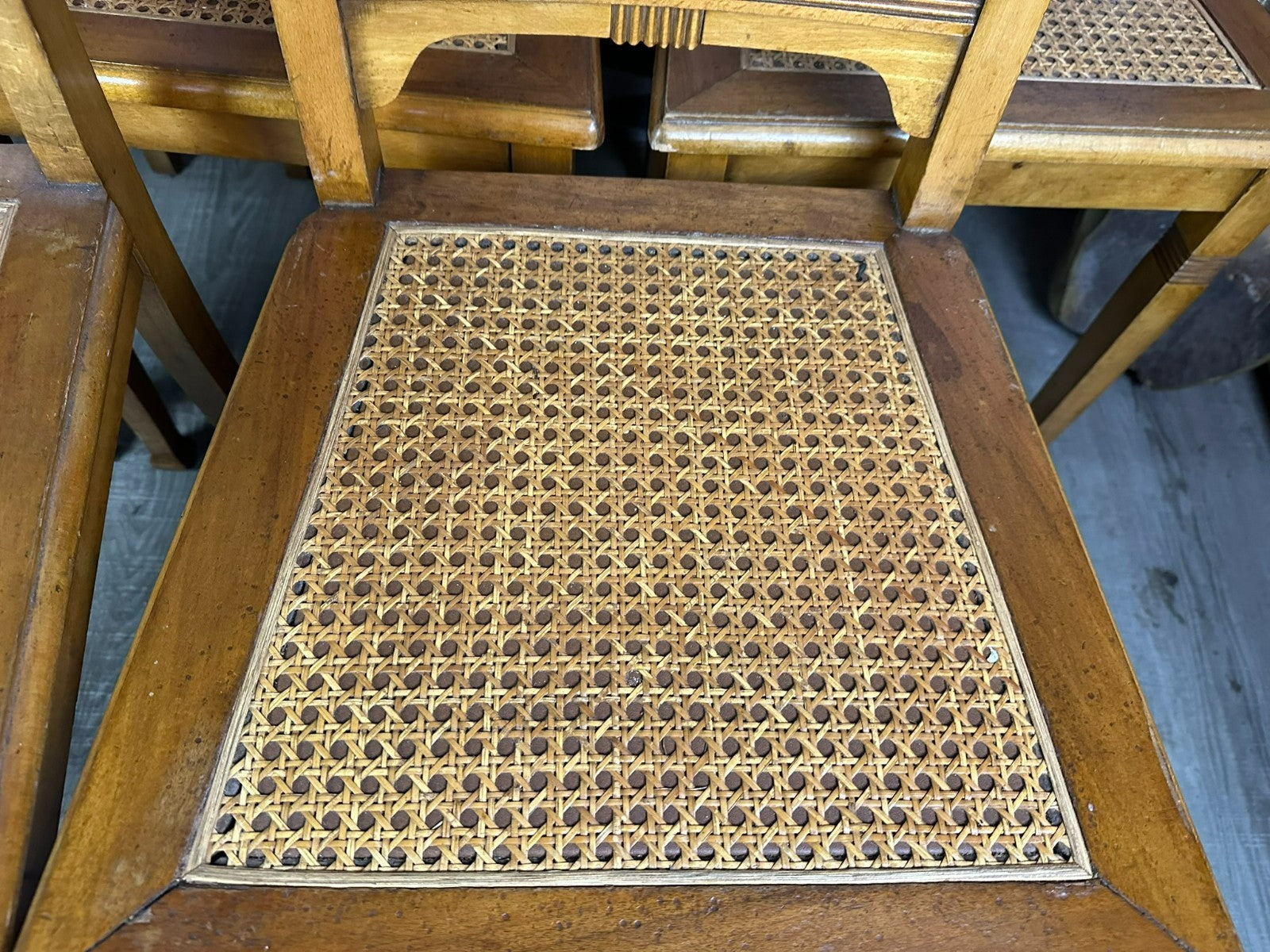 Set 5x antiker Jugendstil Stuhl um 1900 Rattan Geflecht