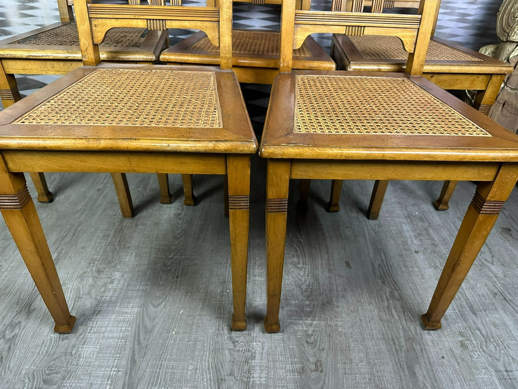 Set 5x antiker Jugendstil Stuhl um 1900 Rattan Geflecht