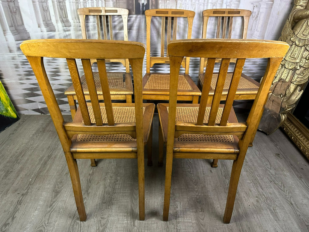 Set 5x antiker Jugendstil Stuhl um 1900 Rattan Geflecht