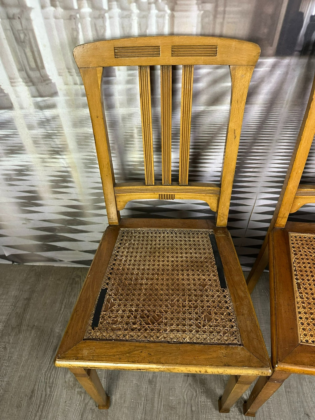 Set 5x antiker Jugendstil Stuhl um 1900 Rattan Geflecht