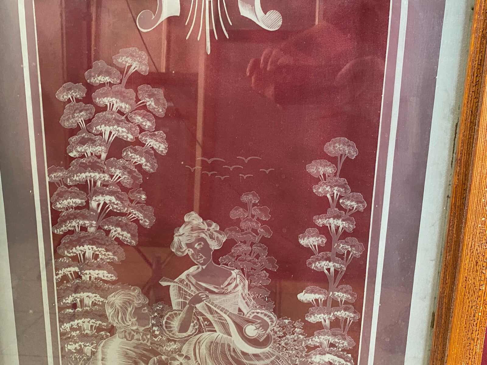 Antike Glasscheibe Historismus / Jugendstil um 1890 Galante Personen 51x111cm