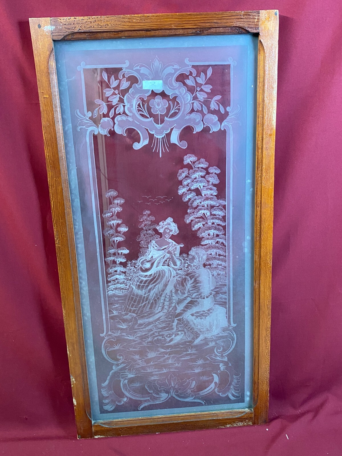 Antike Glasscheibe Historismus / Jugendstil um 1890 Galante Personen 51x111cm