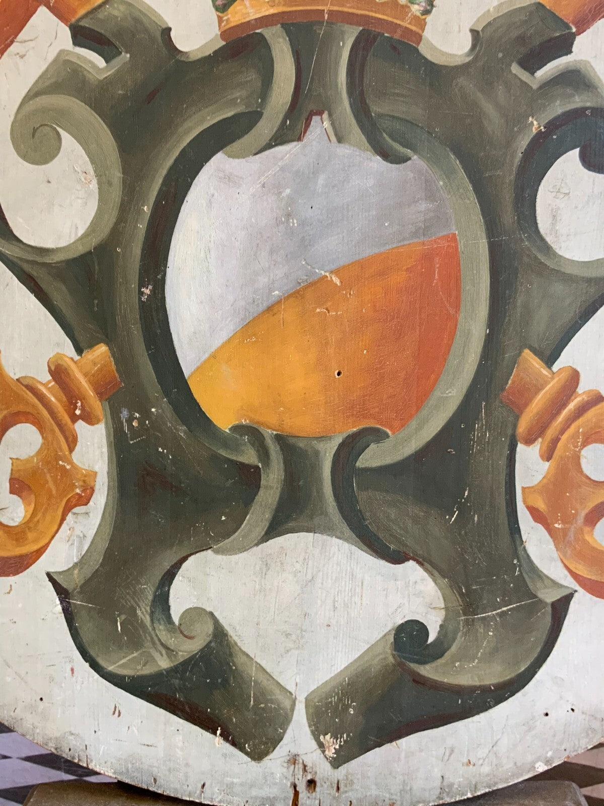 Vatikan Wappen Öl auf Holz antik um 1800 120cm Museal Papstwappen