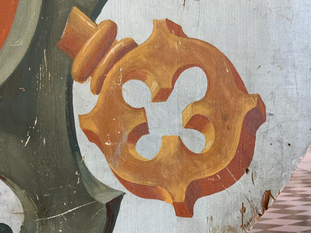 Vatikan Wappen Öl auf Holz antik um 1800 120cm Museal Papstwappen