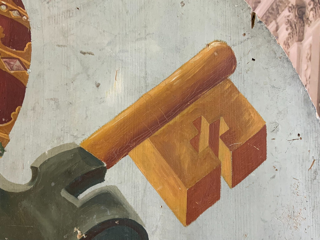 Vatikan Wappen Öl auf Holz antik um 1800 120cm Museal Papstwappen