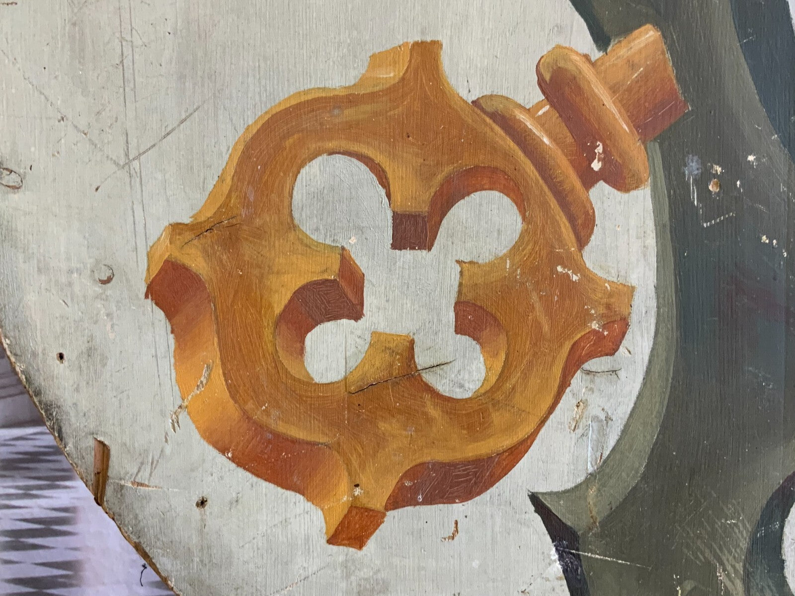 Vatikan Wappen Öl auf Holz antik um 1800 120cm Museal Papstwappen