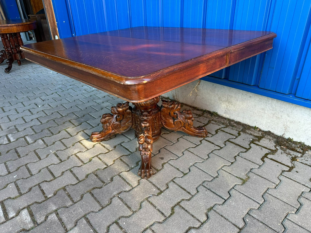 Antiker Neo Reinassance Esstisch um 1880 Eiche Prunkfuss Gründerzeit